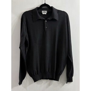 VTG Avon Celli Italy Wool Sweater Gray Collared 3/4 Button Size 54 (L - XL)